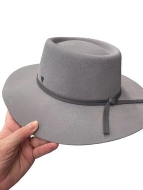 West Von Celeste Telescope Boater Stone Gray Wide Brim Wool Hat Rancher Size M/L